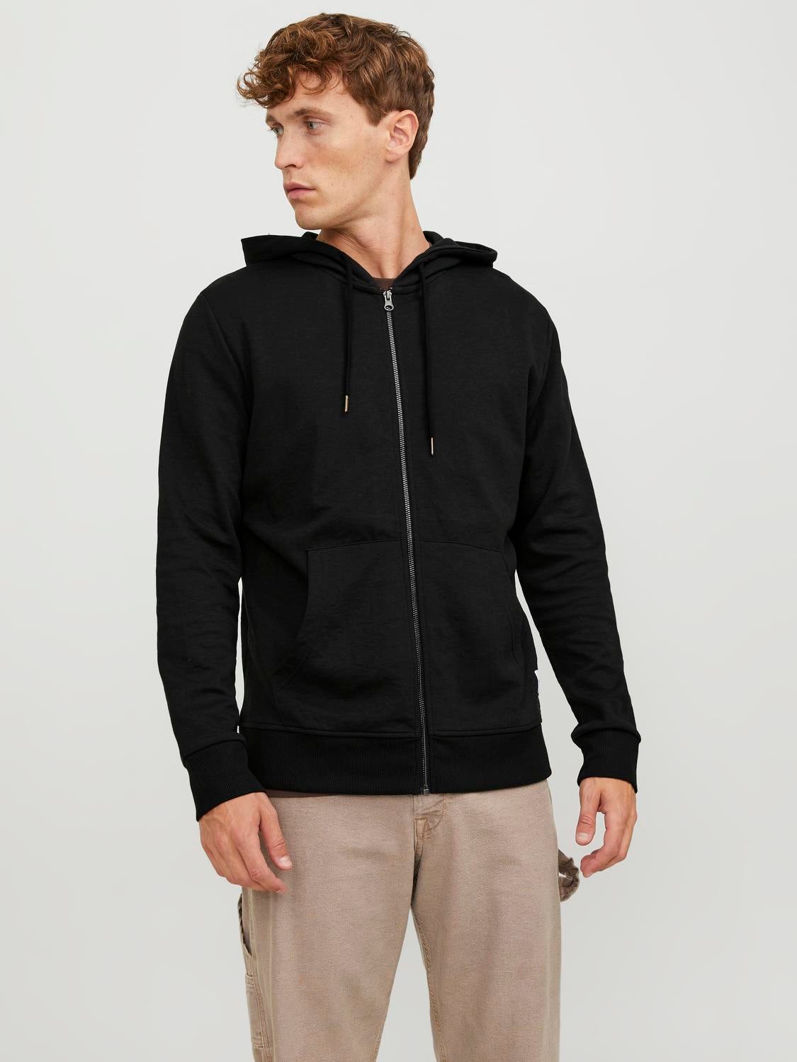 Plain Zip Hoodie Black Jack Jones