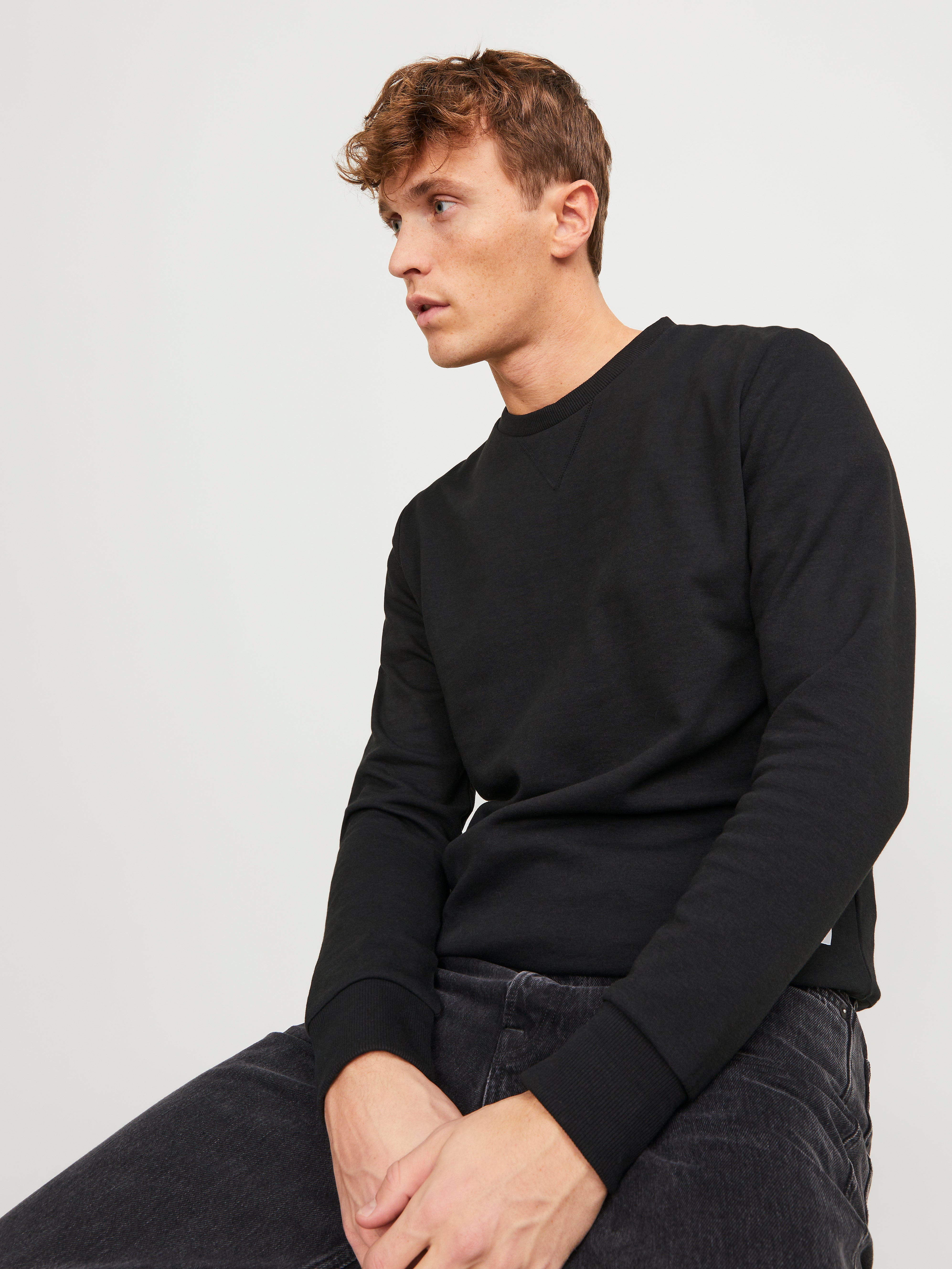 Einfarbig Sweatshirt mit Rundhals | Schwarz | Jack & Jones®