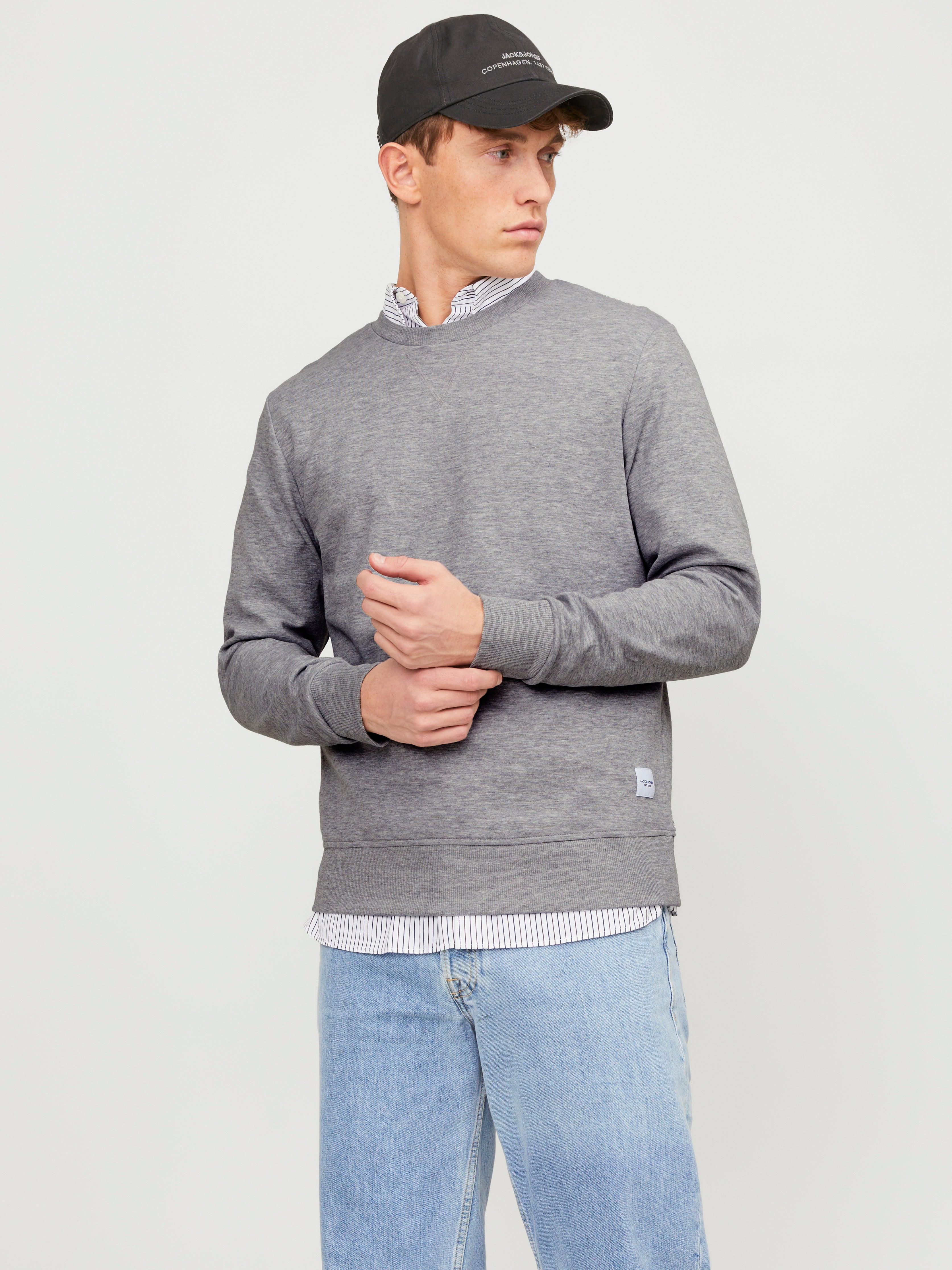 Sudadera Con Cuello Redondo Jack & Jones Jjjeans - Color Negro, Tejido Cómodo, Para Hombre