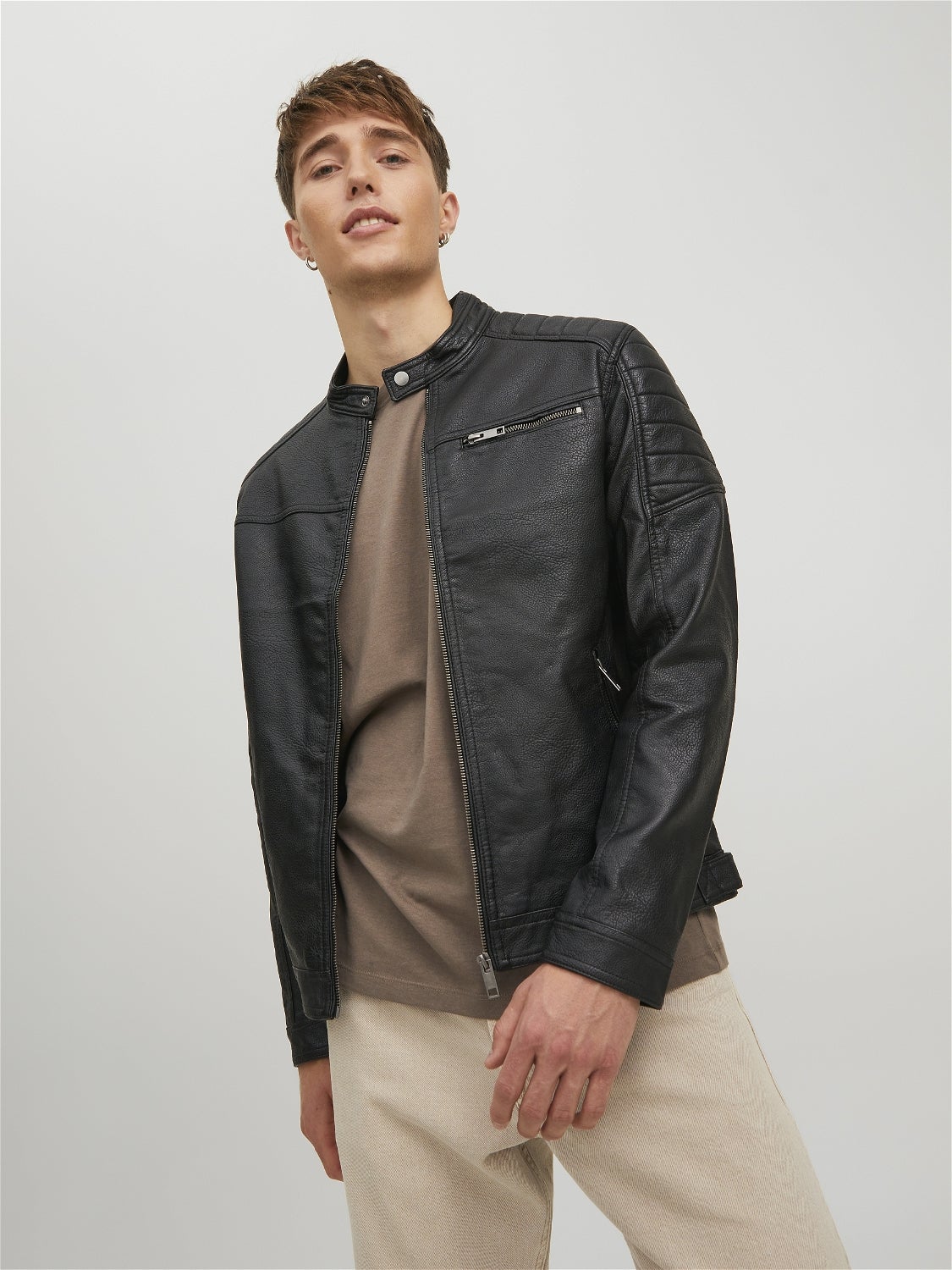 Jack & Jones Originals Faux Leather Biker Jacket With Full Teddy Lining |  ASOS