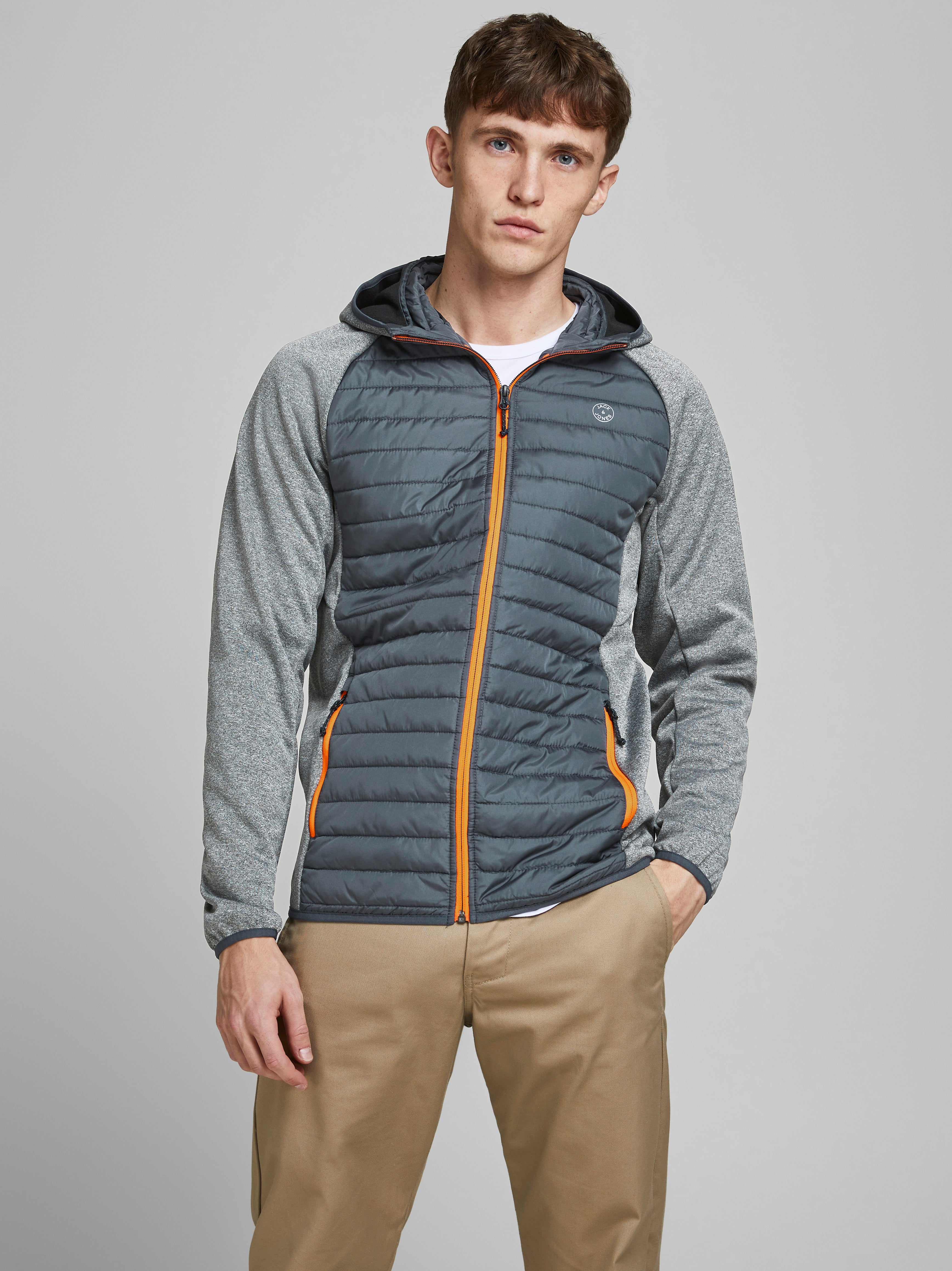 gray quilted jacket