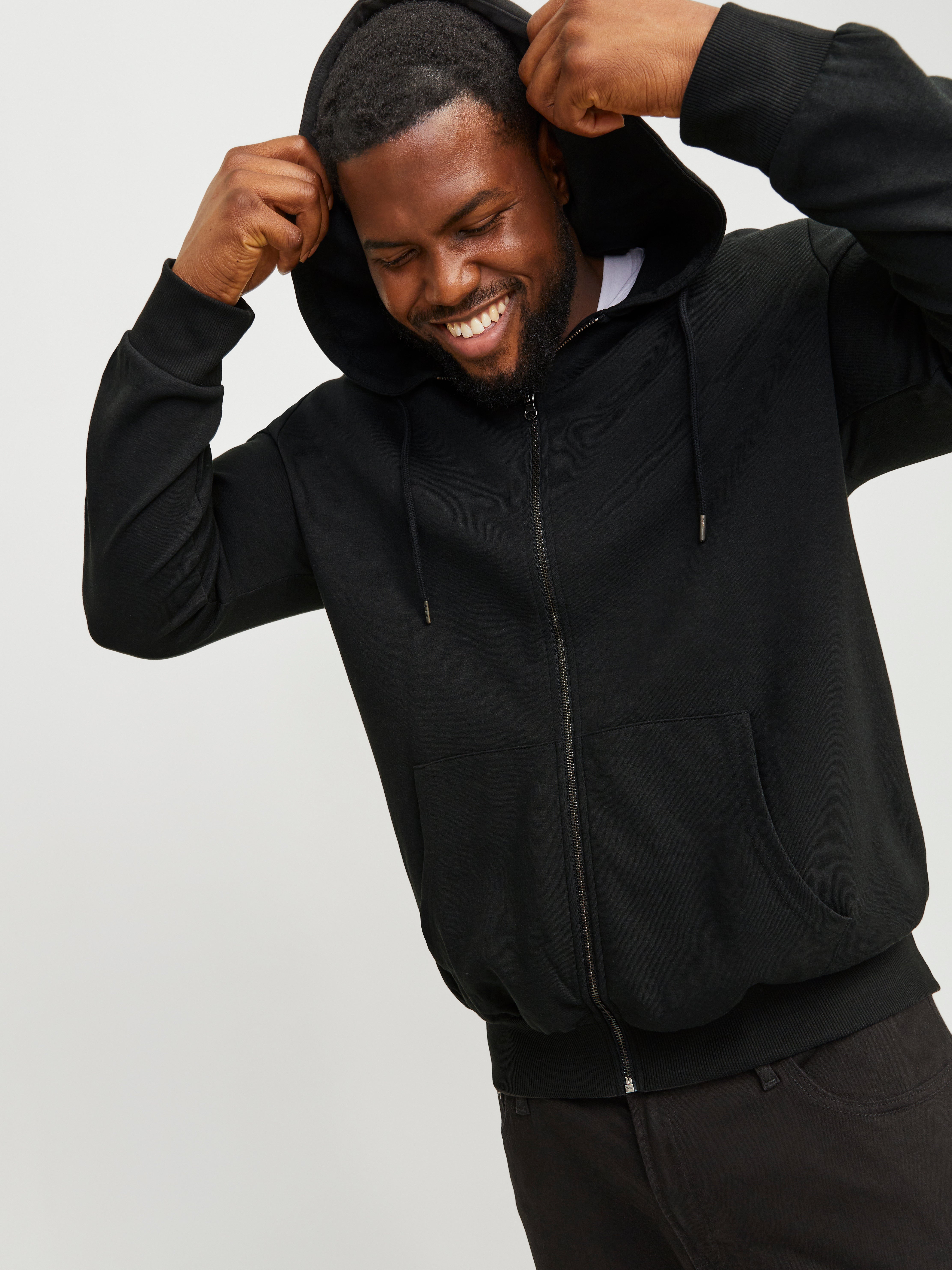Jack & Jones Plus Size Plain Zip Hoodie - 12182493