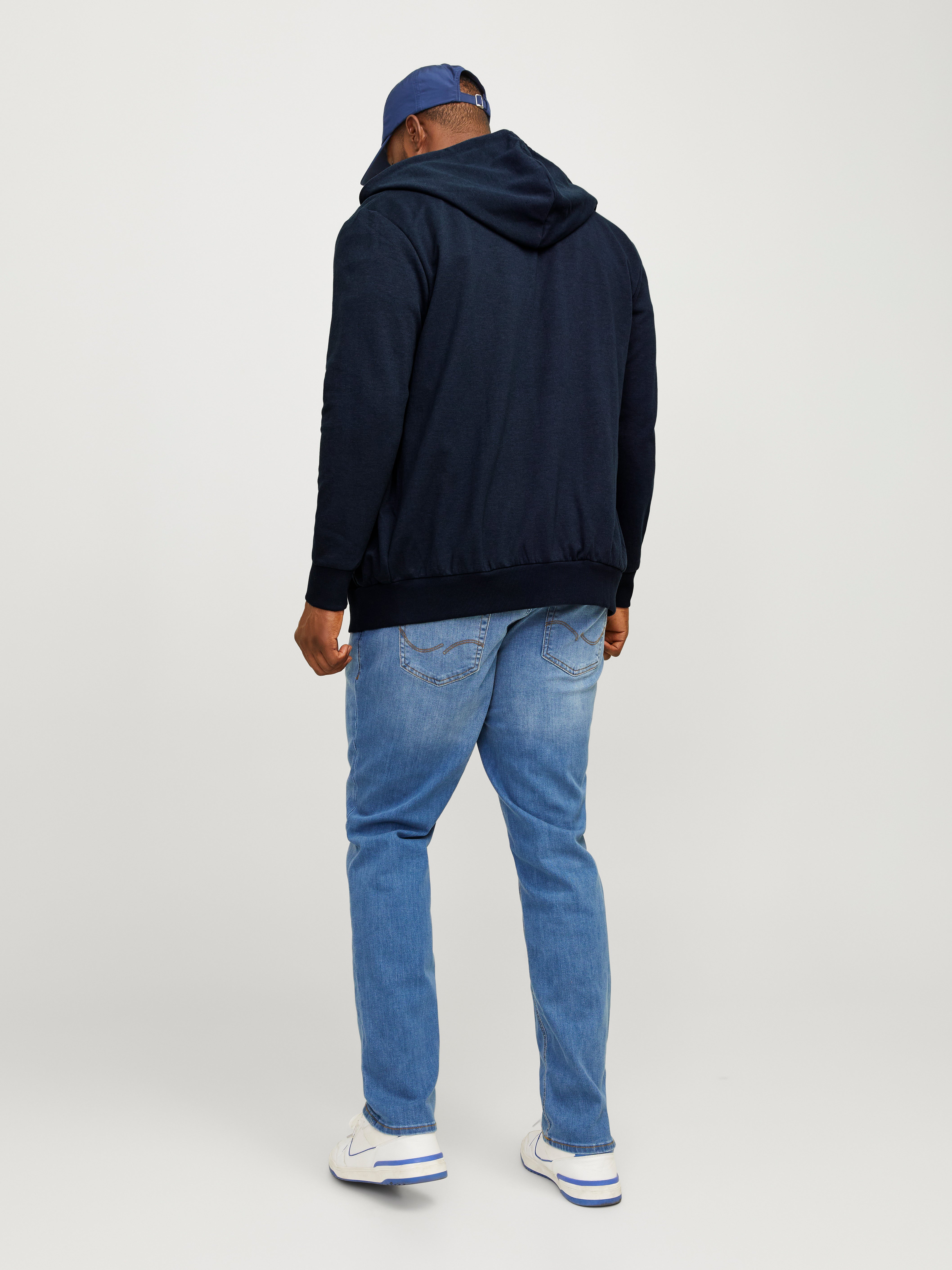 Plus Size Plain Zip Hoodie, Dark Blue