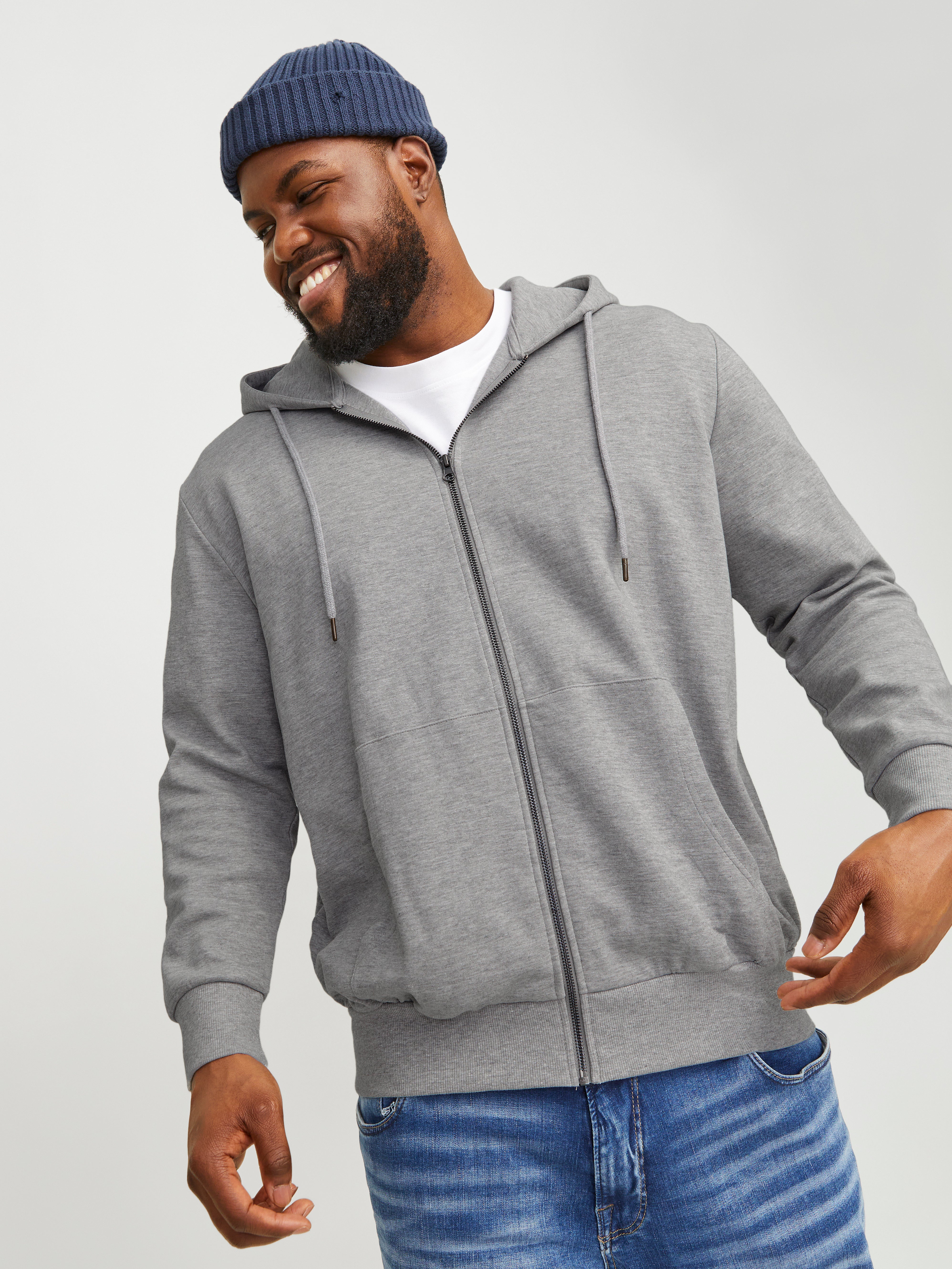 Jack & Jones Plus Size Plain Zip Hoodie - 12182493