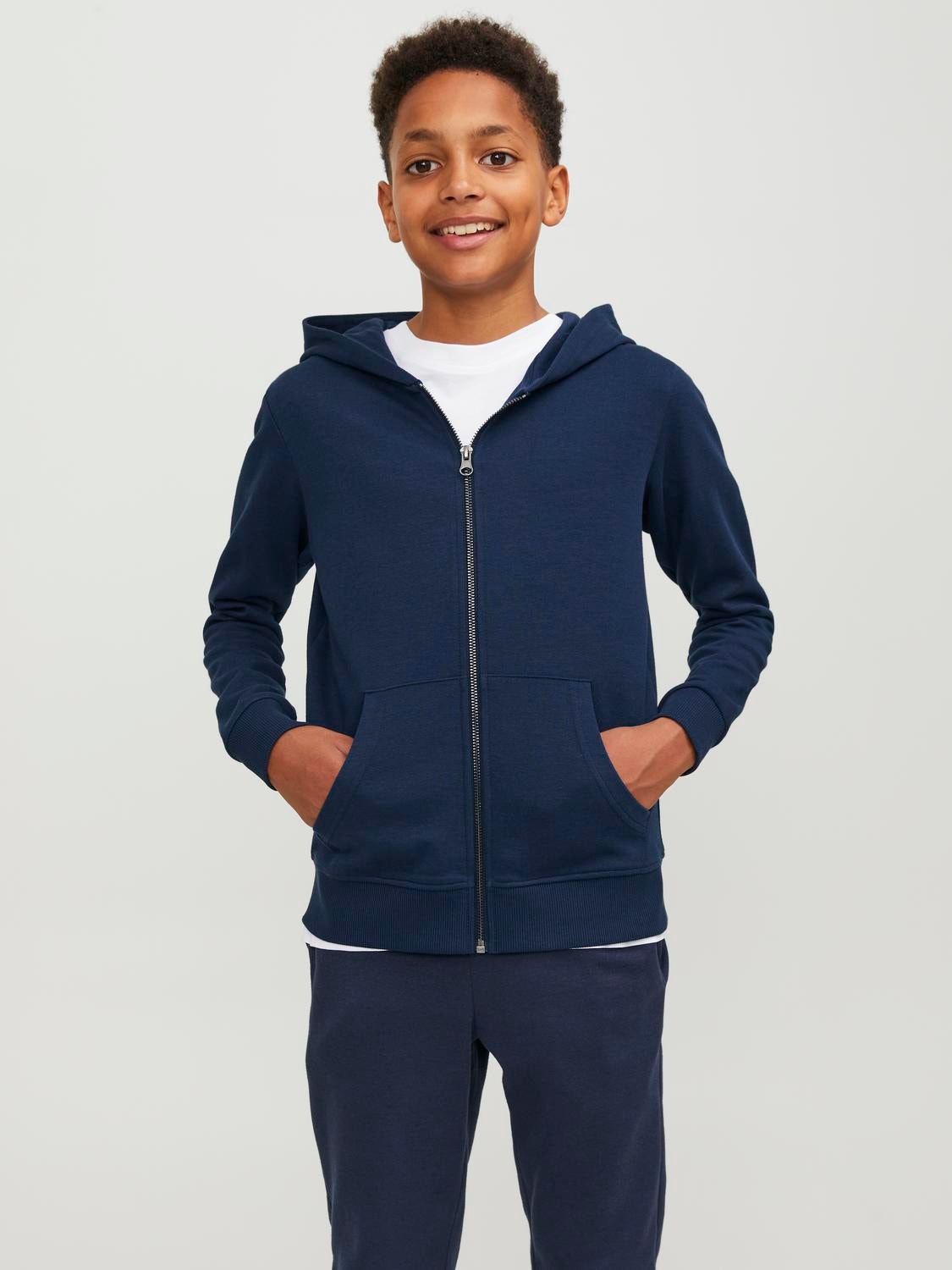 Jack & Jones Plain Zip hoodie Junior -Navy Blazer - 12182519