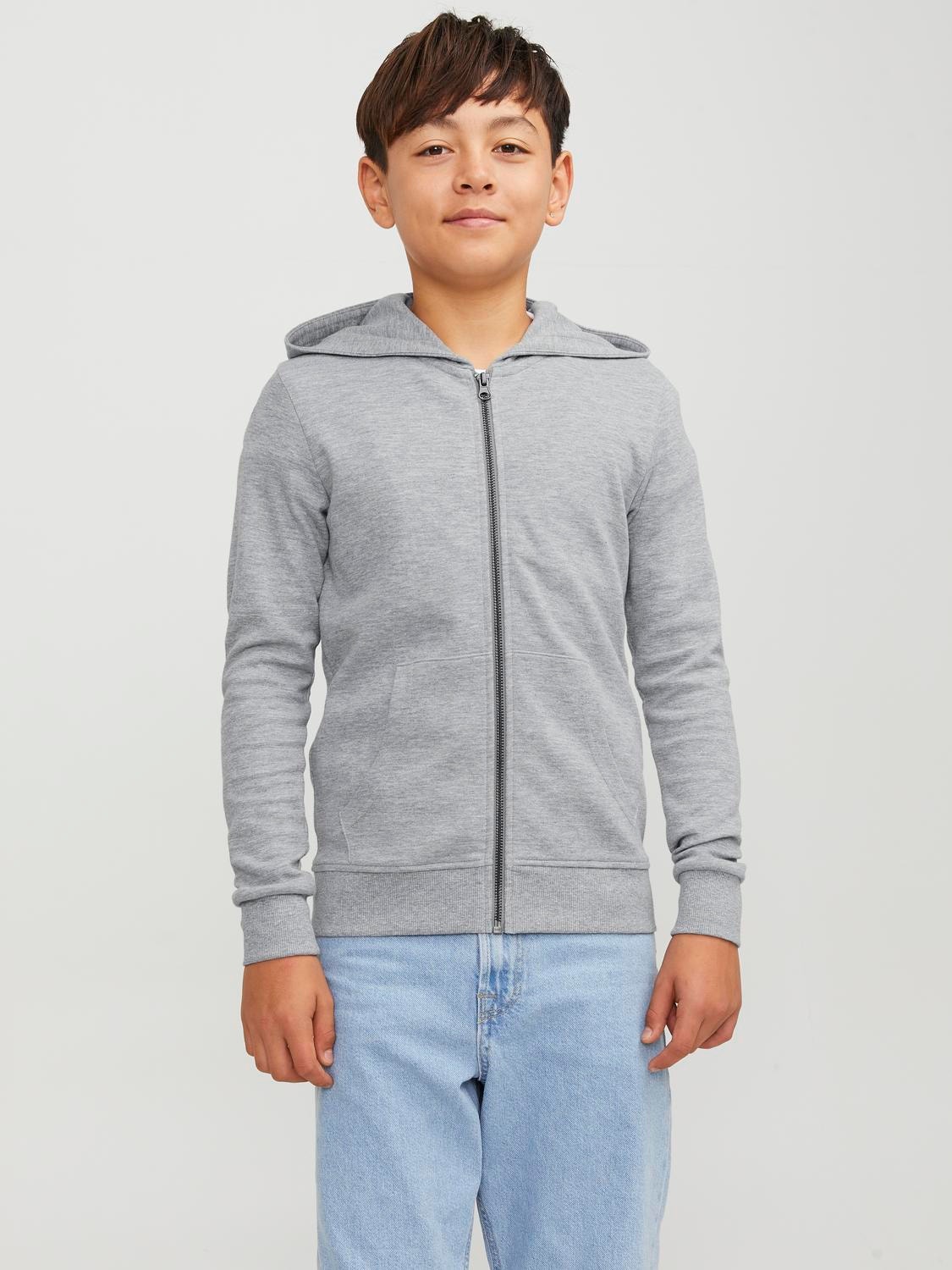 Jack & Jones Plain Zip hoodie Junior -Light Grey Melange - 12182519
