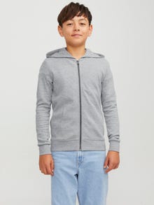 Jack & Jones Plain Zip hoodie Junior -Light Grey Melange - 12182519
