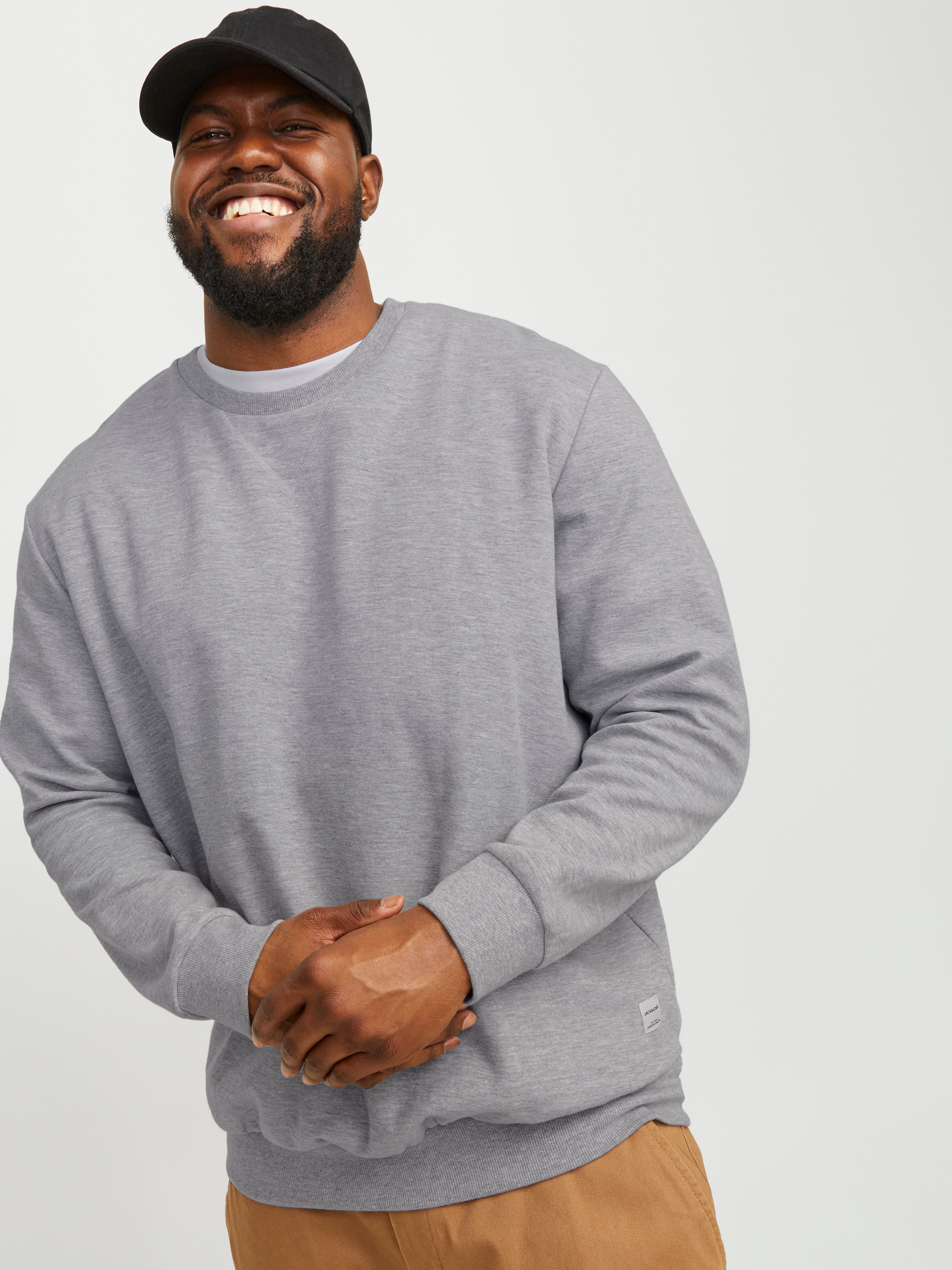 Plus Size Plain Crewn Neck Sweatshirt | Light Grey | Jack & Jones®