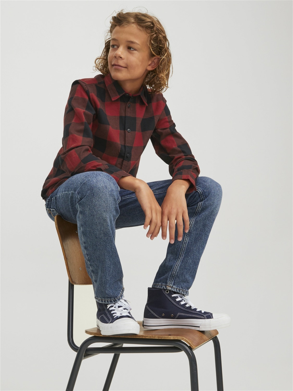 Jack & Jones Kostkovaná košile Junior -Brick Red - 12183050