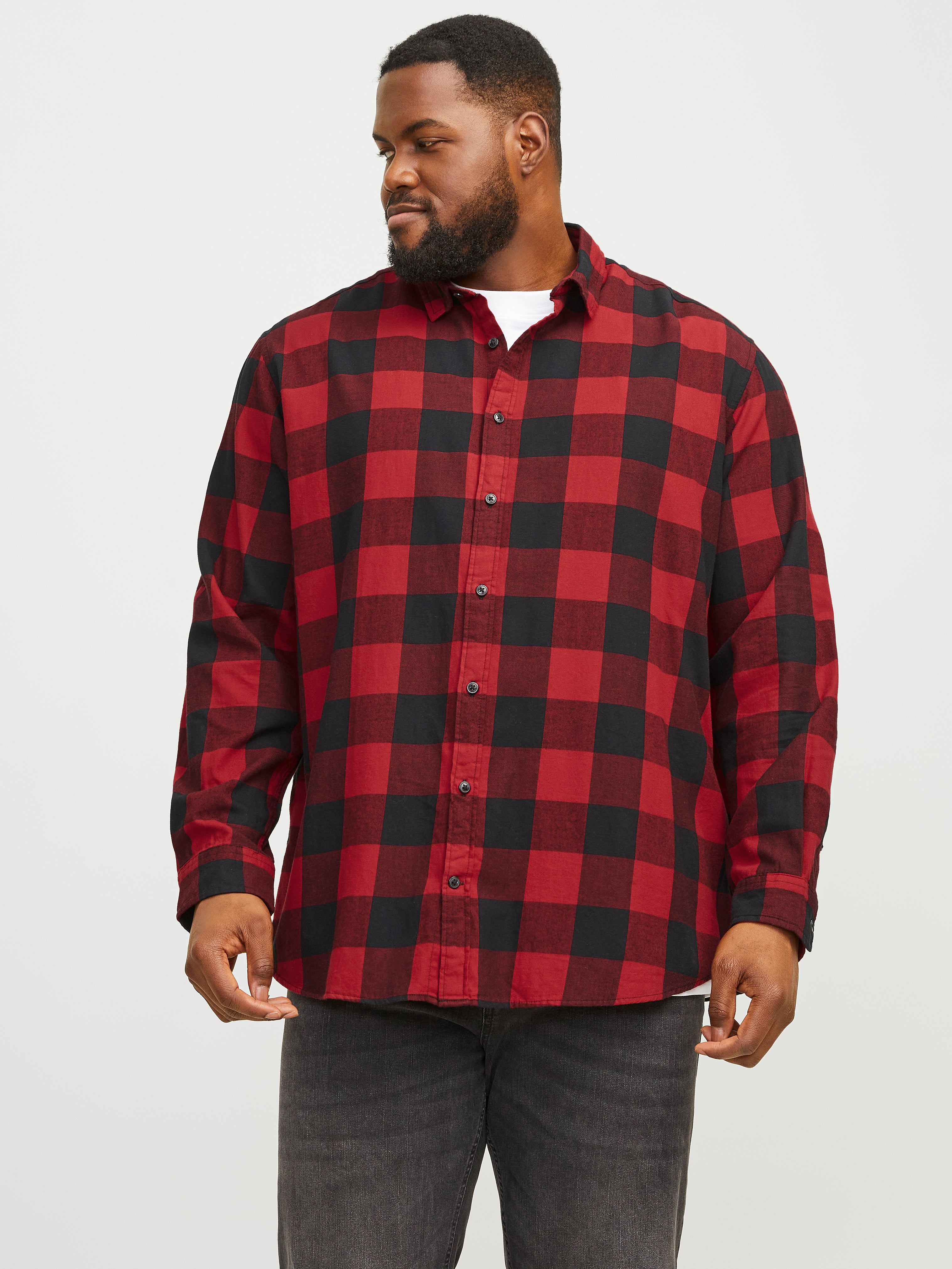 Plus size red check hot sale shirt