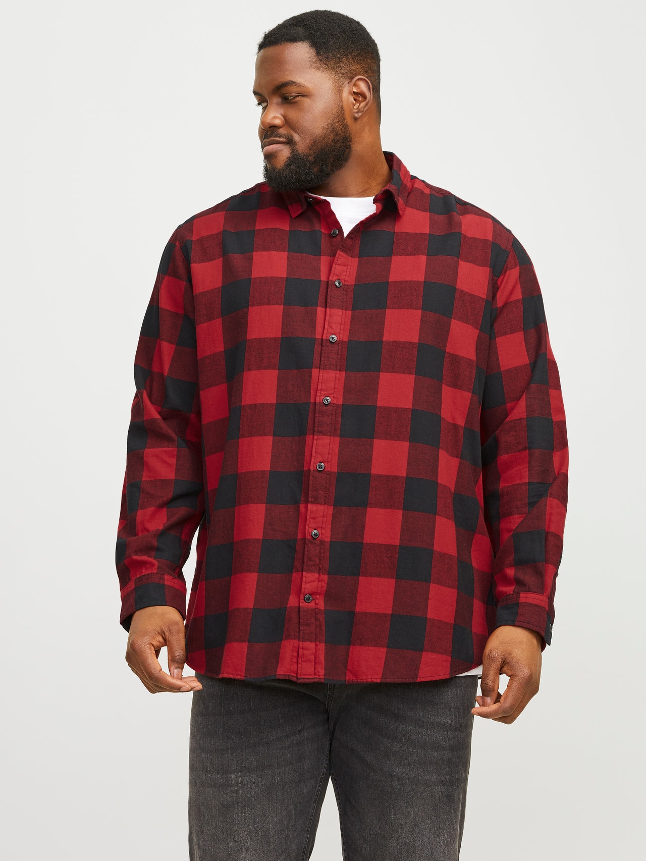 Plus Size Loose Fit Checked shirt, Dark Red