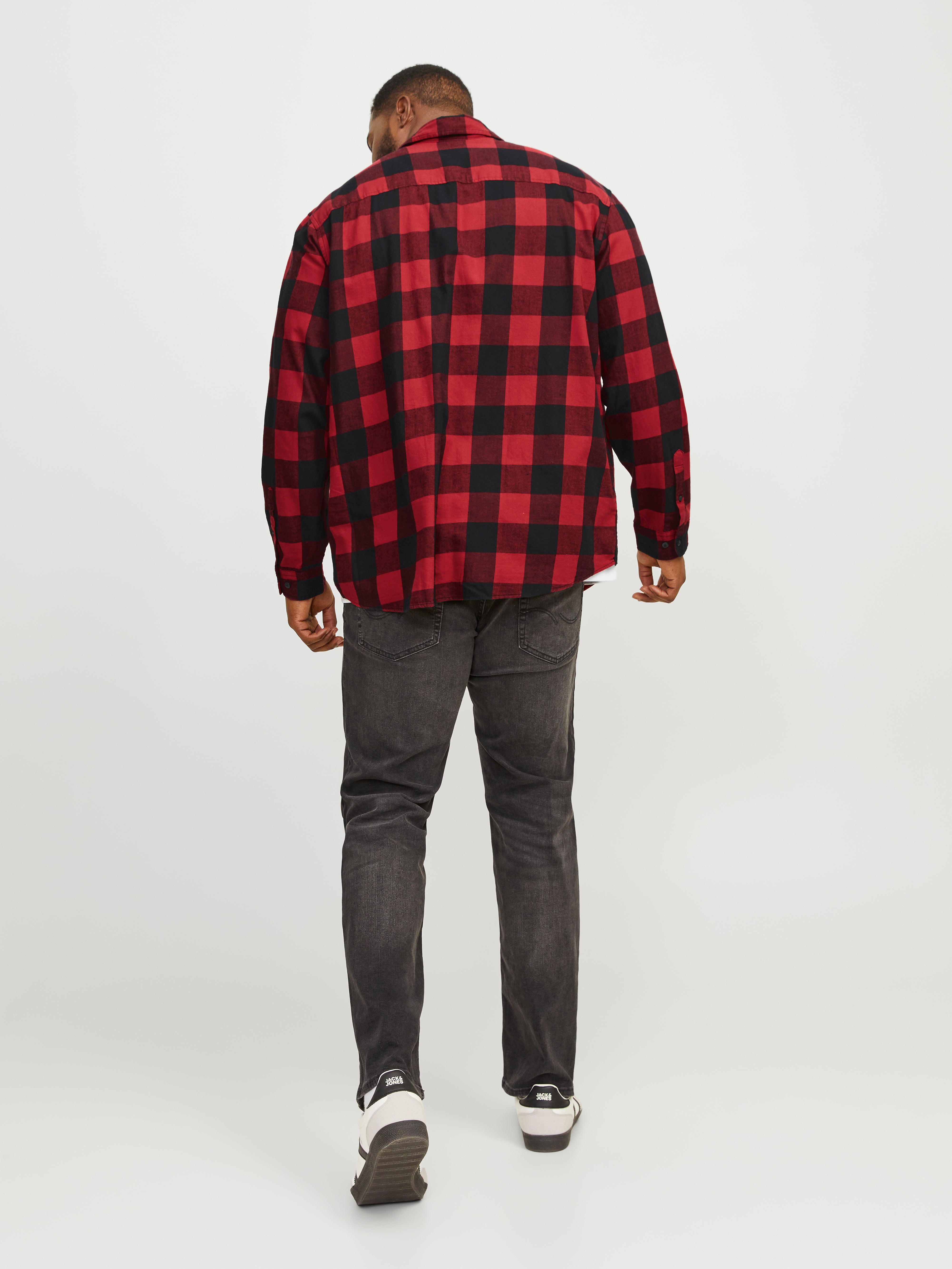 Plus Size Loose Fit Checked shirt, Dark Red