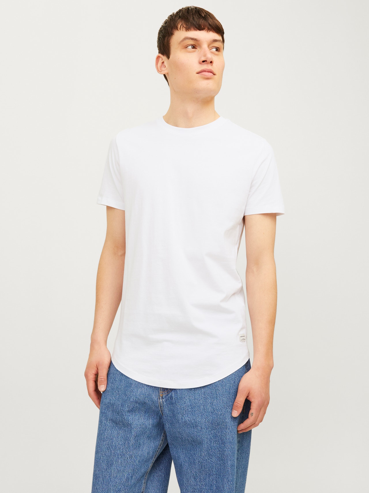 Buy Ribbed Longline T-shirt with Crew Neck and Short Sleeves