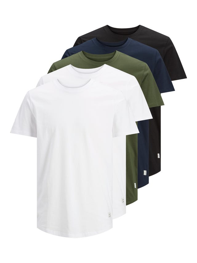 Jack & Jones 5-pak Ensfarvet Crew neck T-shirt - 12183653