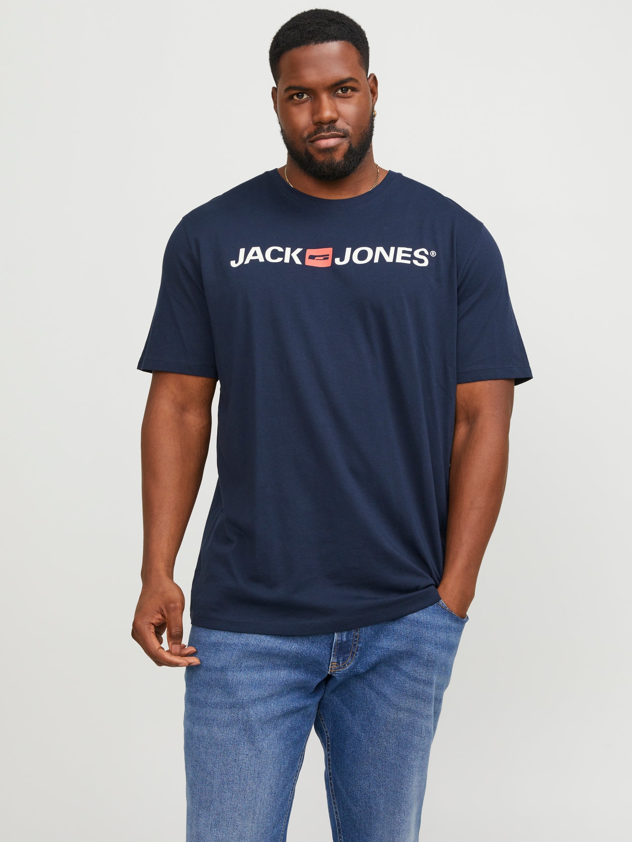 Jack & Jones Plus Size Logo T-shirt -Navy Blazer - 12184987