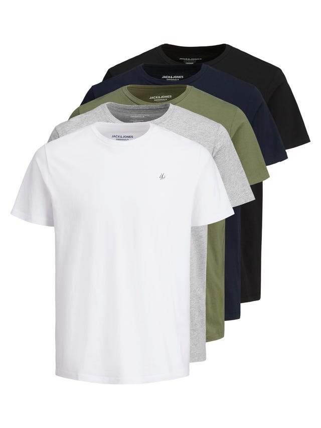 Jack & Jones 5-pakning Logo O-hals T-skjorte - 12185714