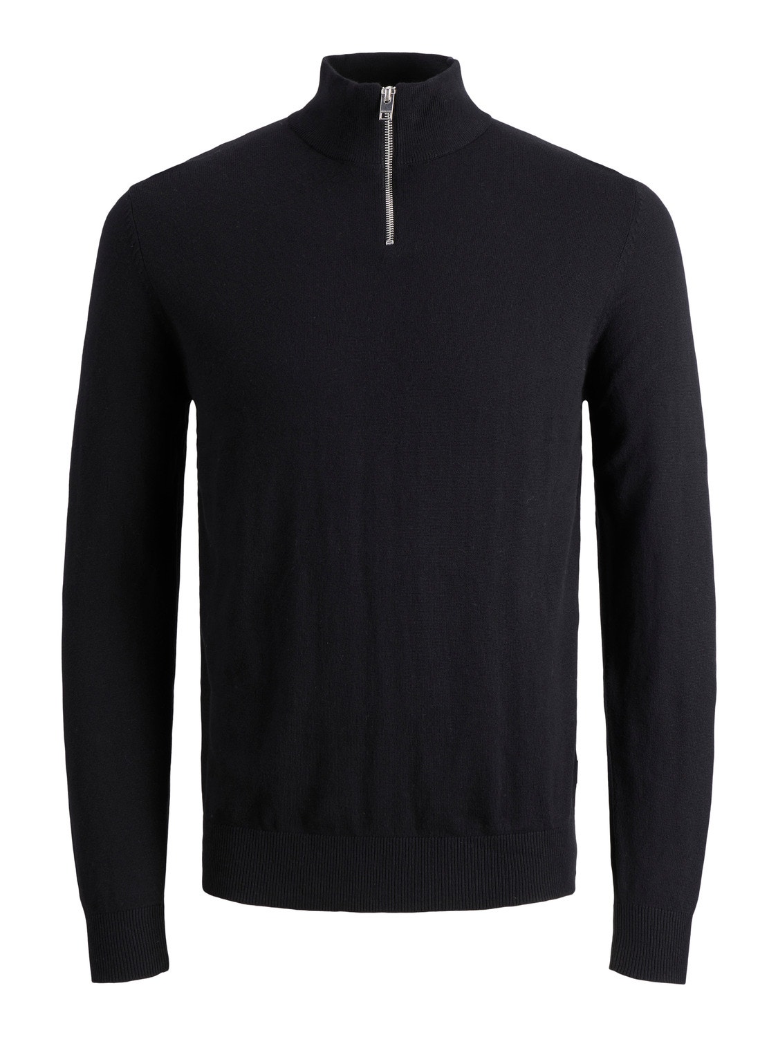 Jack & Jones Ensfarvet Striktrøje med halv lynlås -Black - 12189339