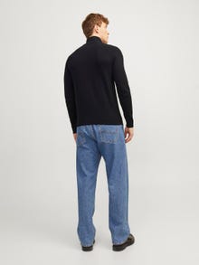 Jack & Jones Ensfarvet Striktrøje med halv lynlås -Black - 12189339