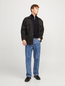 Jack & Jones Ensfarvet Striktrøje med halv lynlås -Black - 12189339