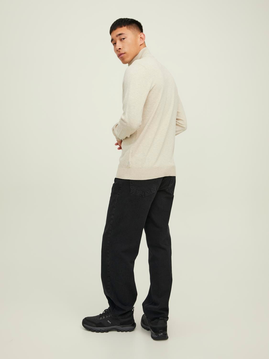 Jack & Jones Yksivärinen Puolivetoketjupusero -Oatmeal - 12189339