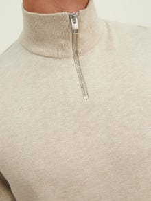 Jack & Jones Effen Gebreide trui met kwartrits -Oatmeal - 12189339