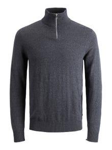 Jack & Jones Πουλόβερ με μισό φερμουάρ -Dark Grey Melange - 12189339