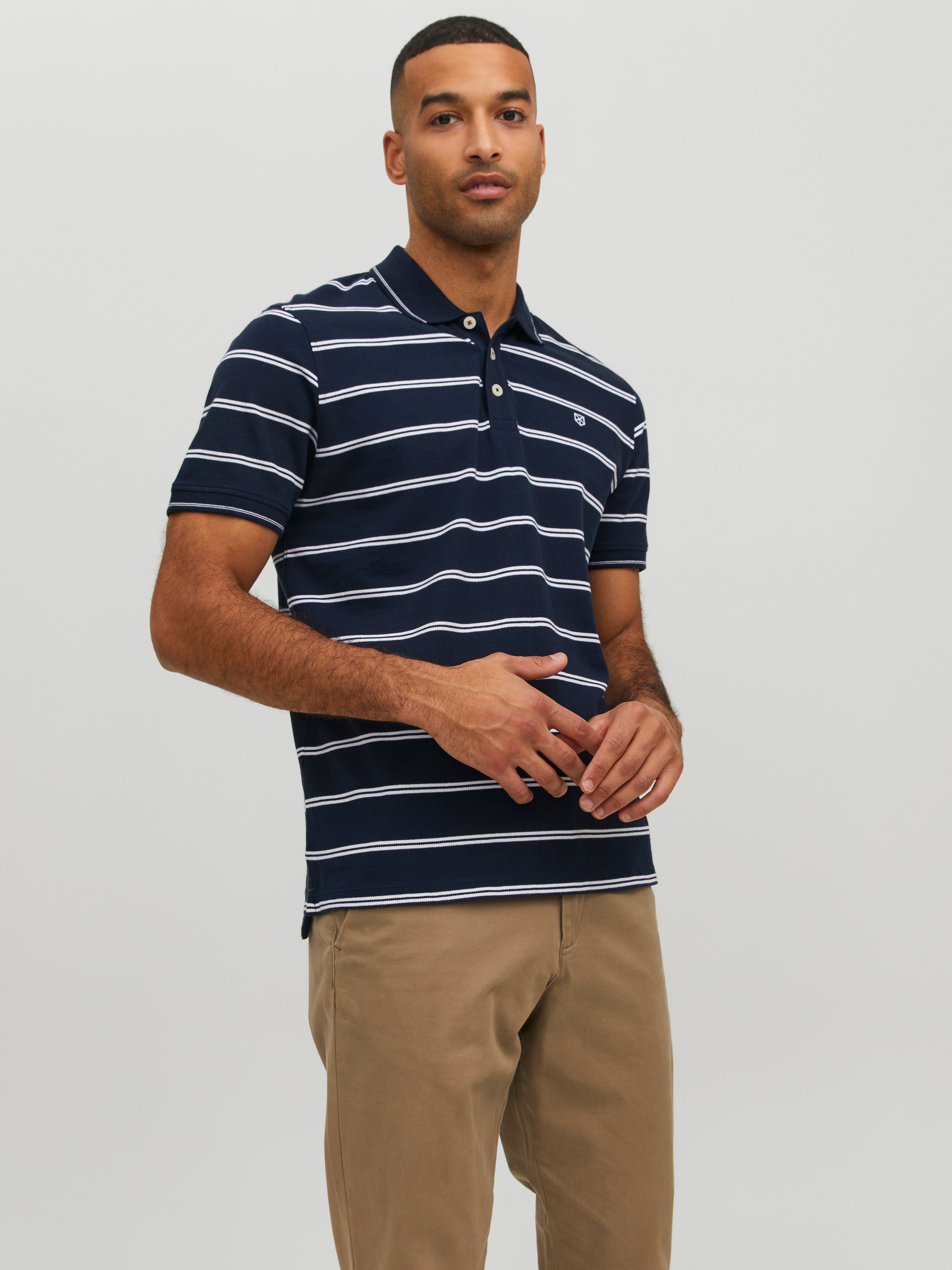 Striped Shirt collar Polo | Medium Blue | Jack & Jones®