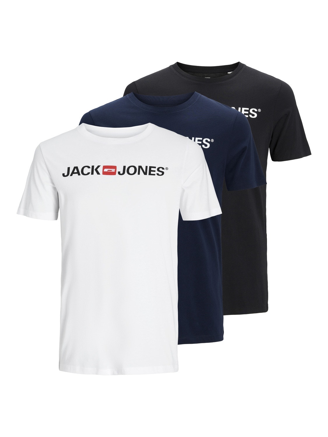 Jack & Jones 3-pack Logotyp Rundringning T-shirt -White - 12191330