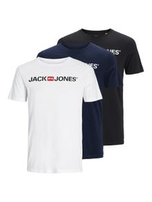 Jack & Jones 3-pakuotės Logotipas Apskritas kaklas Marškinėliai -White - 12191330