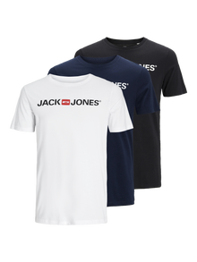 Jack & Jones 3-pak Z logo Okrągły dekolt T-shirt -White - 12191330