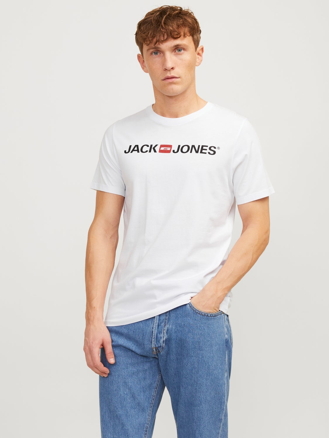 Homme Jack And Jones Tee Shirt Delfield Logo 12198089 Blanc