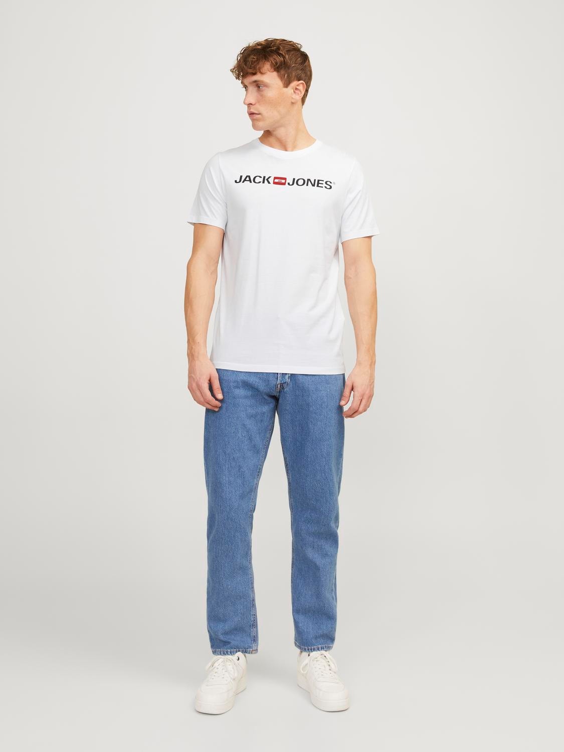 Jack & Jones 3-pak Z logo Okrągły dekolt T-shirt -White - 12191330