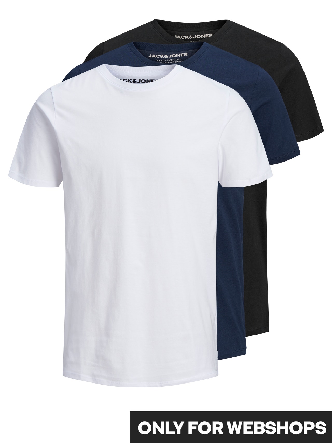 Jack & Jones 3-pakkainen Yksivärinen Pyöreä pääntie T-paita -Black - 12191759