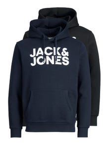 Jack & Jones 2-balení Logo Mikina s kapucí -Black - 12191761
