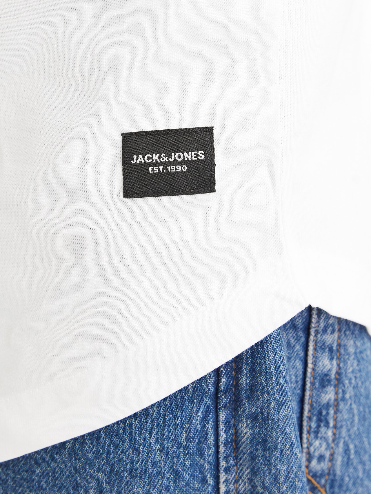 Jack & Jones 3er-pack Einfarbig Rundhals T-shirt -White - 12191765