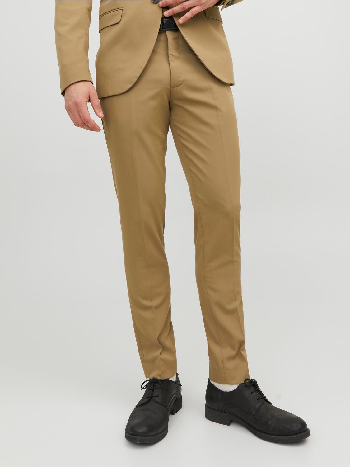 Buy Men Beige Tailored Formal Trousers Online