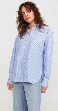 JACK & JONES Jjxx Jxmolly SS Camicetta Donna In Popeline – Maniche Corte, Abbottonata, Denim, Vestibilità Relaxed