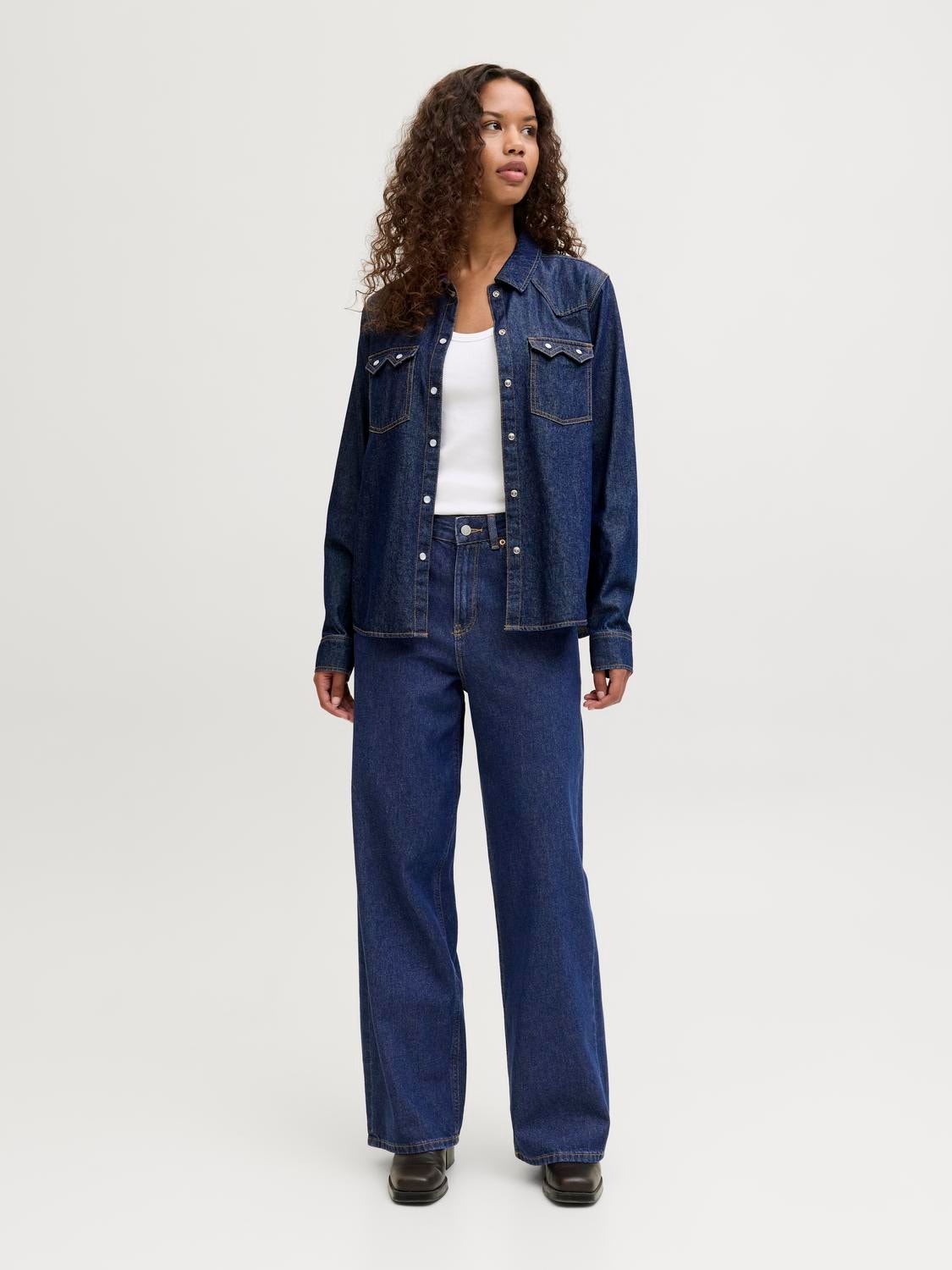 Pantalon Jeans Femme Cargo Large JJXX - Taille Haute, Jambes Larges, Poche Cargo - Style Décontracté