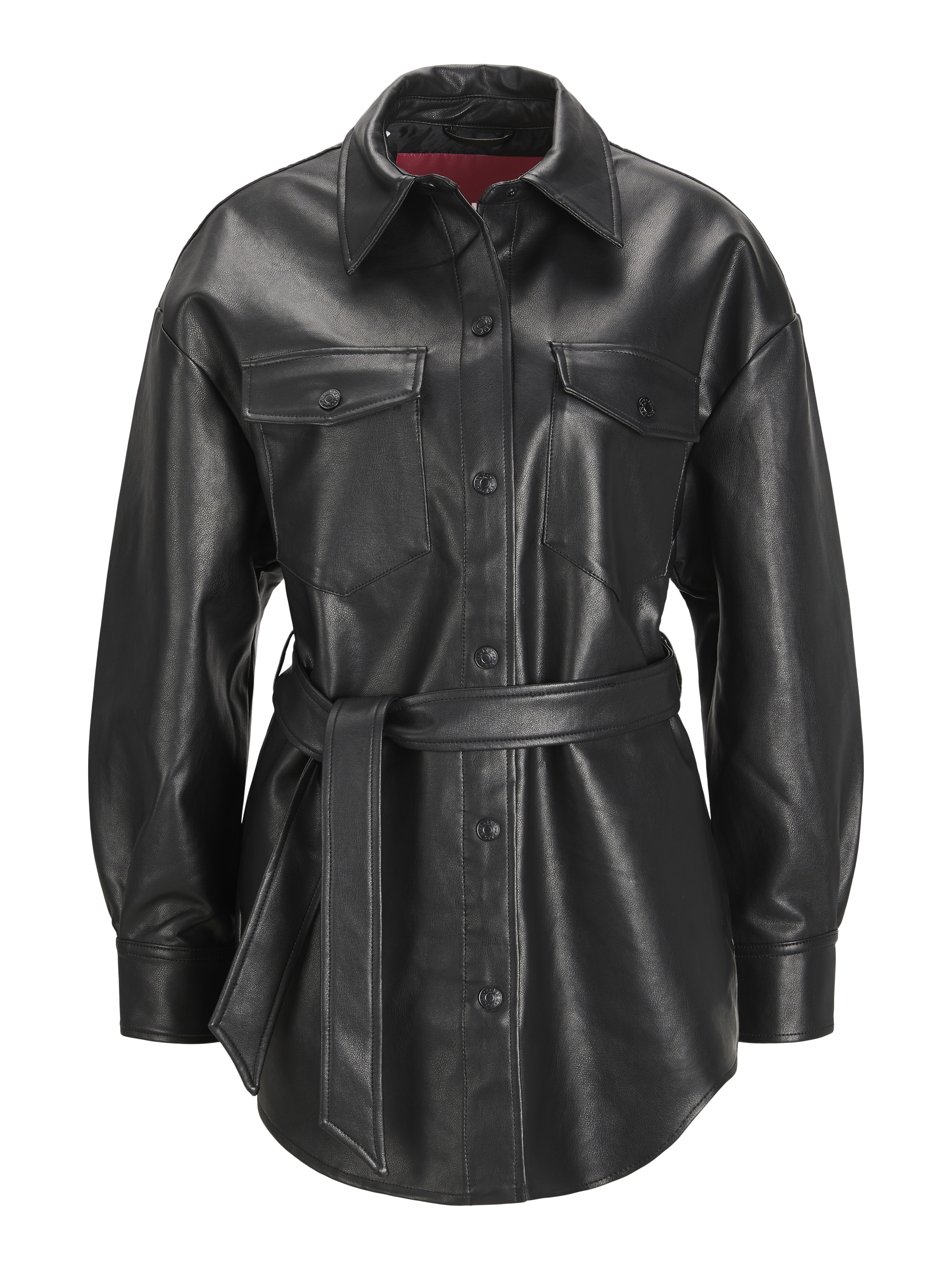 thumbnail image 2 of XUNRYAN Women's Faux Leather Long Sleeve Jacket Dress - Black XX-Large Lapel Collar Coat 2 of 10