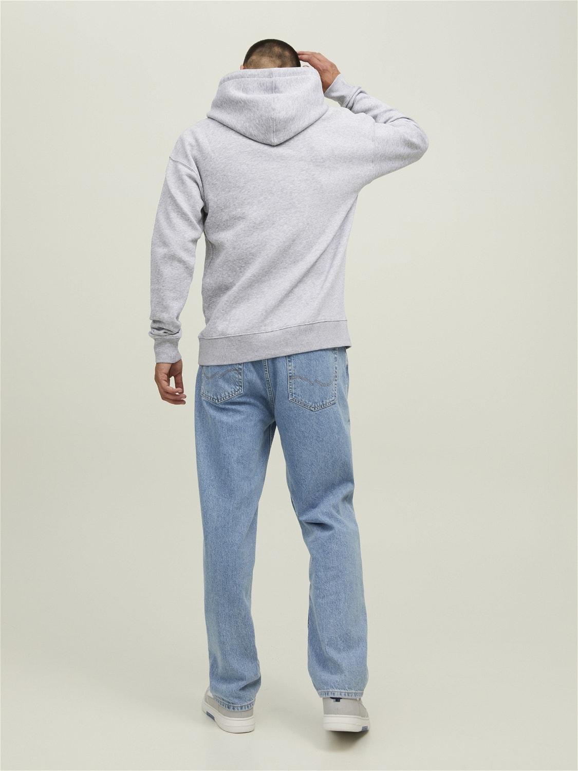 Jack & Jones Men's Plain Hoodie in Light Grey Relaxed Fit 12161145 soft  cotton