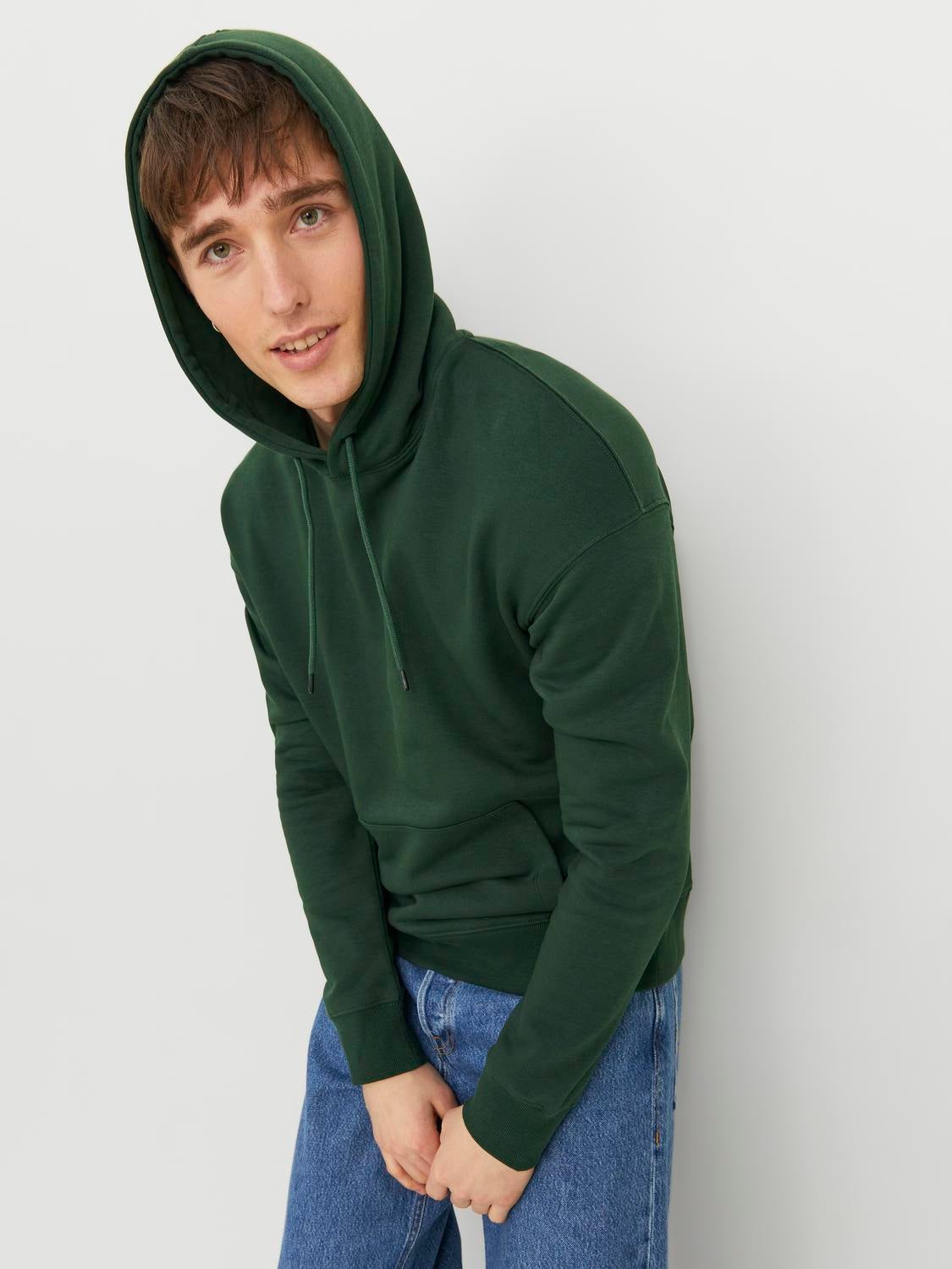 Effen Hoodie | Donkergroen | Jack & Jones®