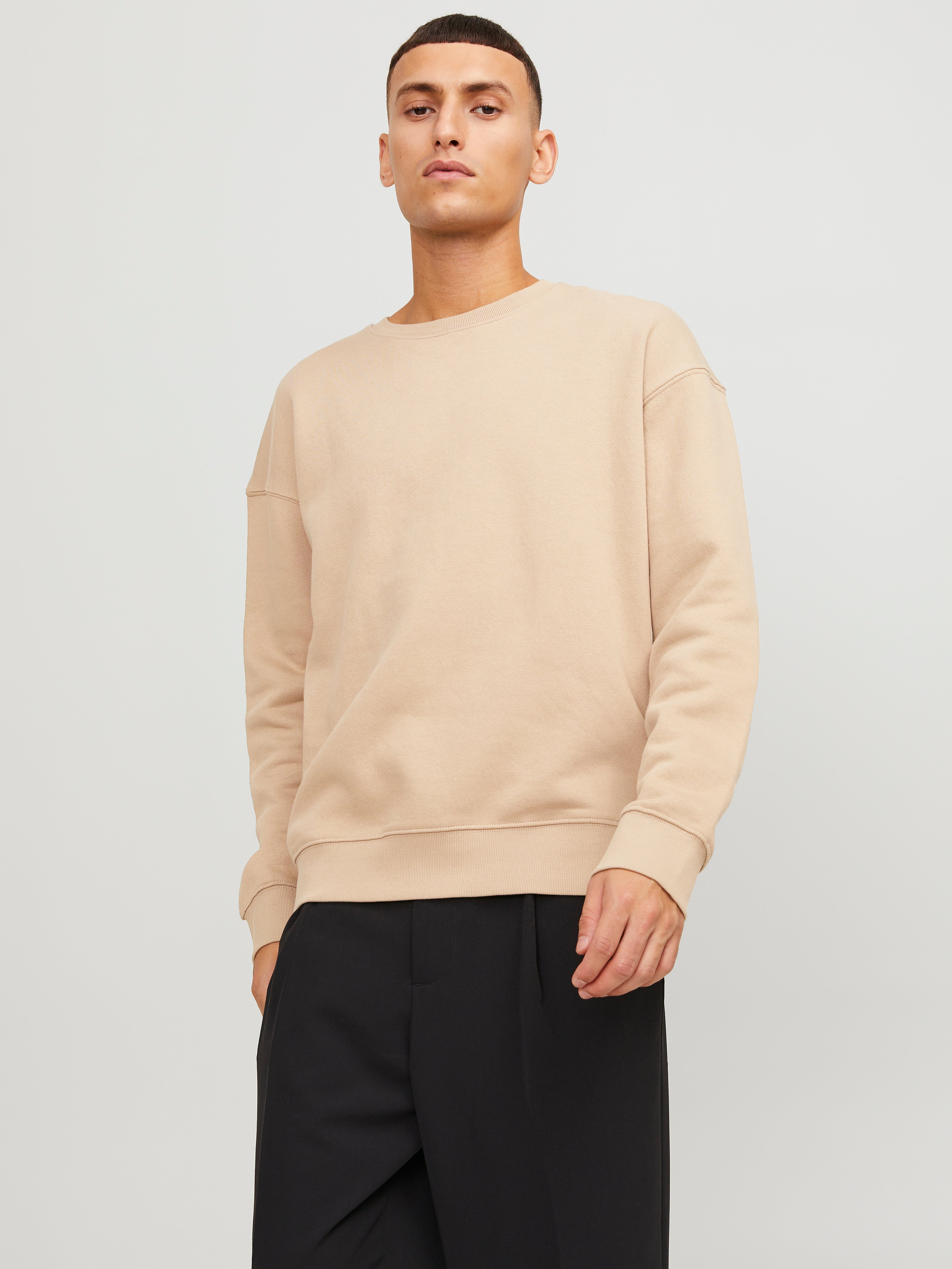 Einfarbig Sweatshirt mit Rundhals | Beige | Jack & Jones®