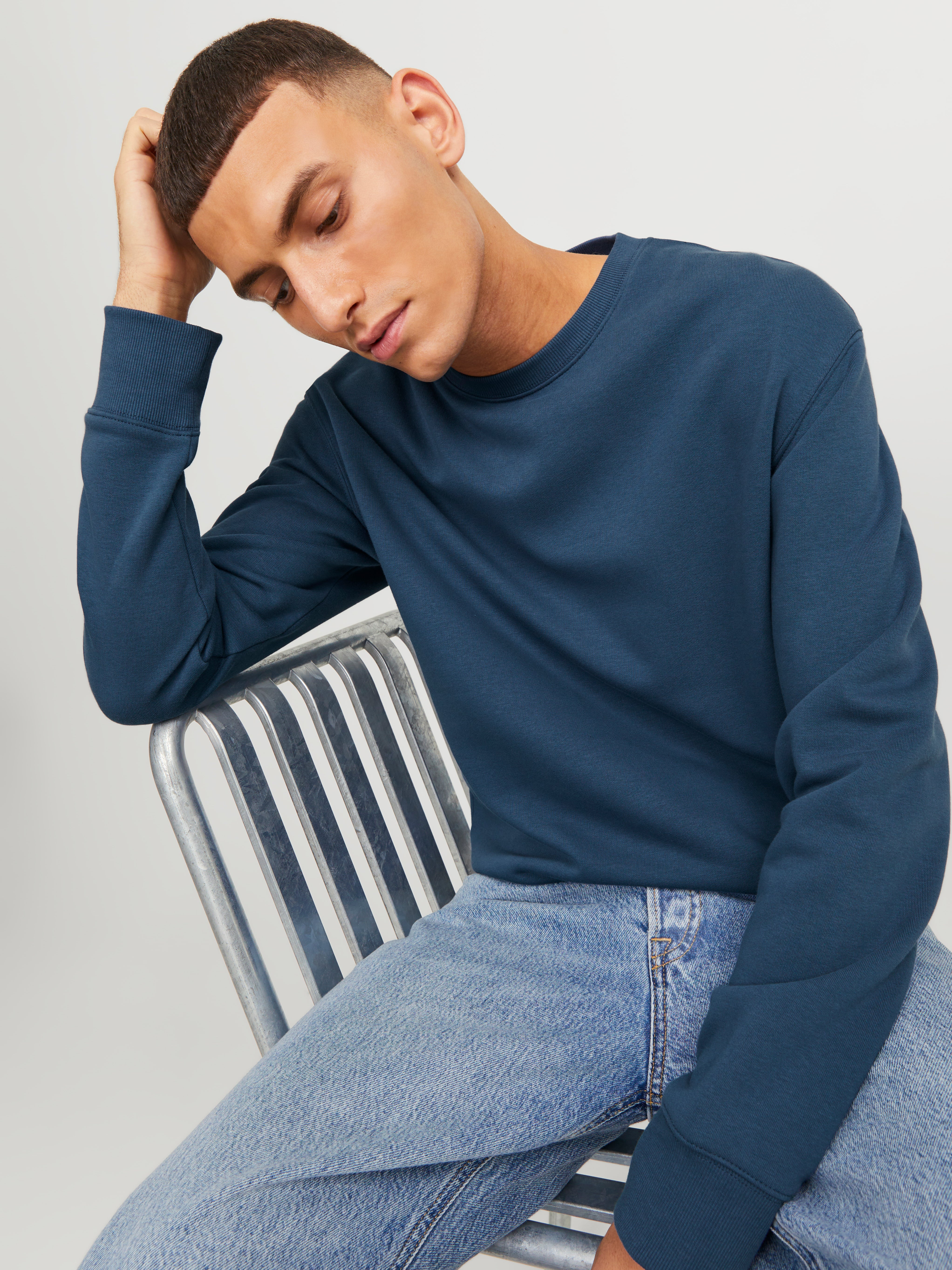 Einfarbig Sweatshirt mit Rundhals | Dunkelblau | Jack & Jones®