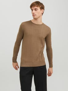 Jack & Jones Gładki Sweter z dzianiny z okrągłym dekoltem -Otter - 12208364