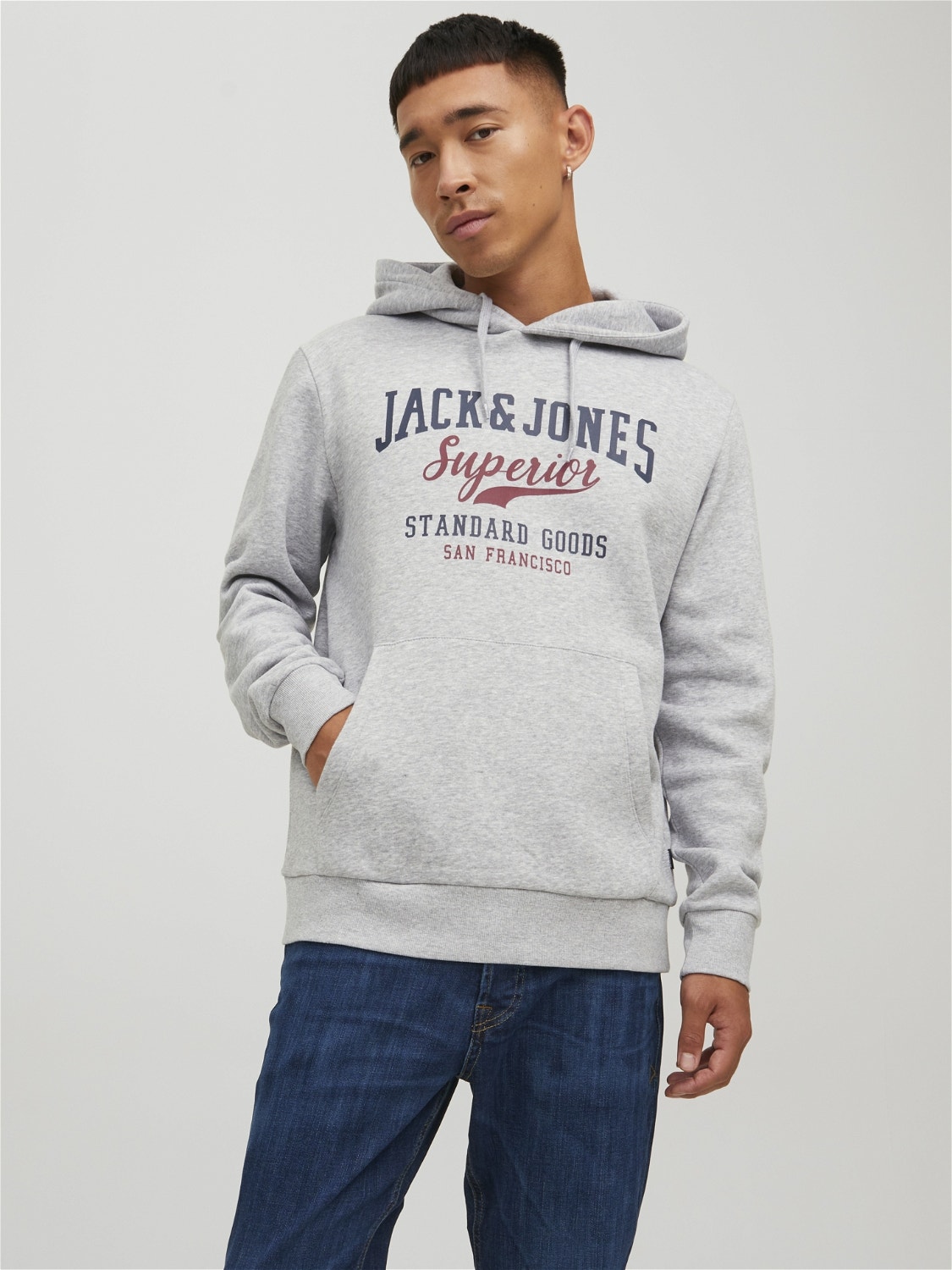 Homme Sweat tricolore à capuche avec impression devant LOGO Jack & Jones  Beige | T-Shirts & Polos - Vintage Plus