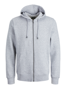Jack & Jones Plain Zip Hoodie -Light Grey Melange - 12210830