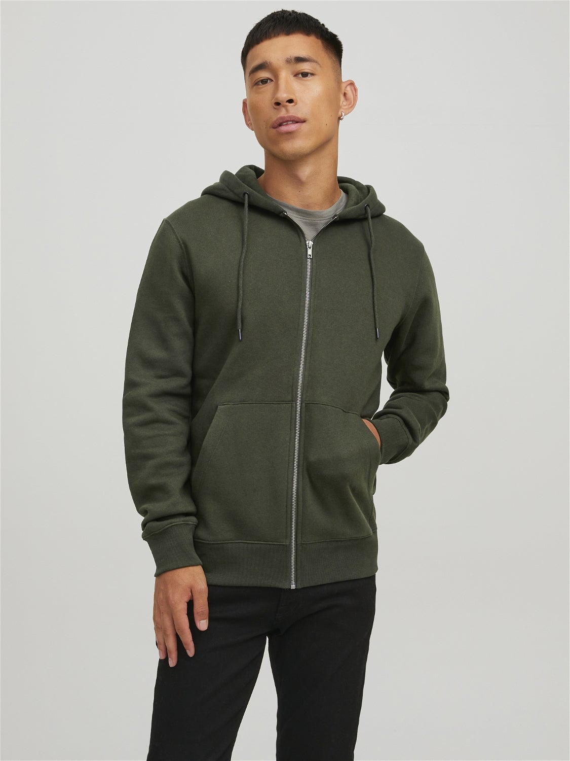 Plain Zip Hoodie Dark Green Jack Jones