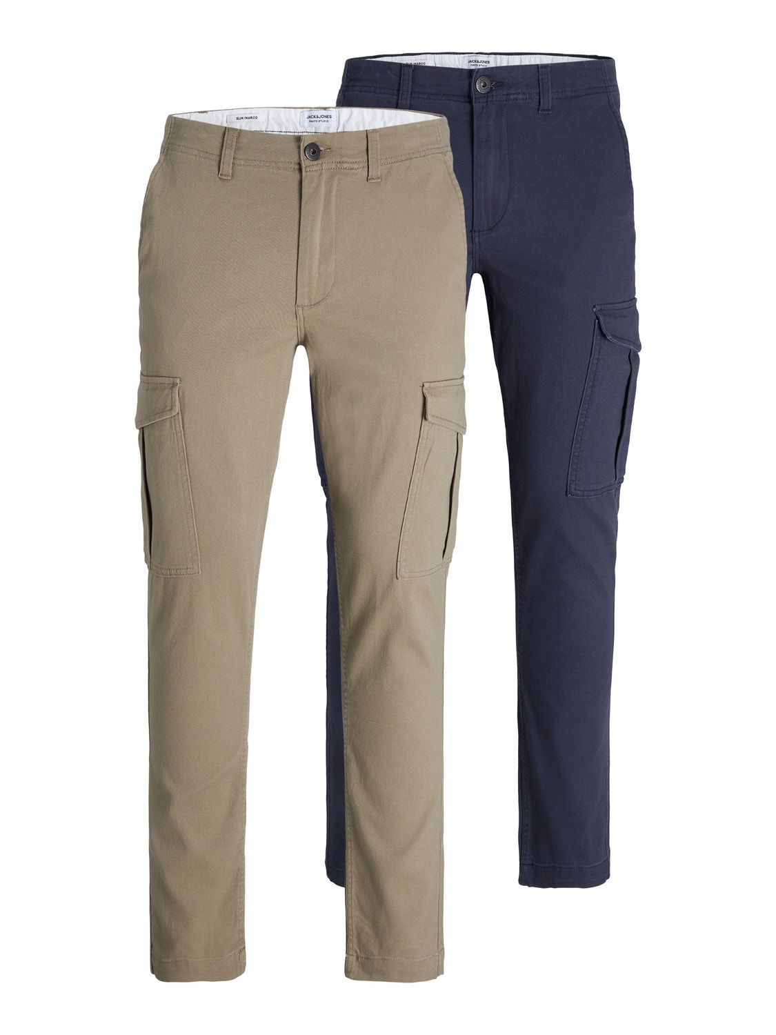Buy Navy Blue Slim Fit Zip Detail Stretch Cargo Trousers from Next