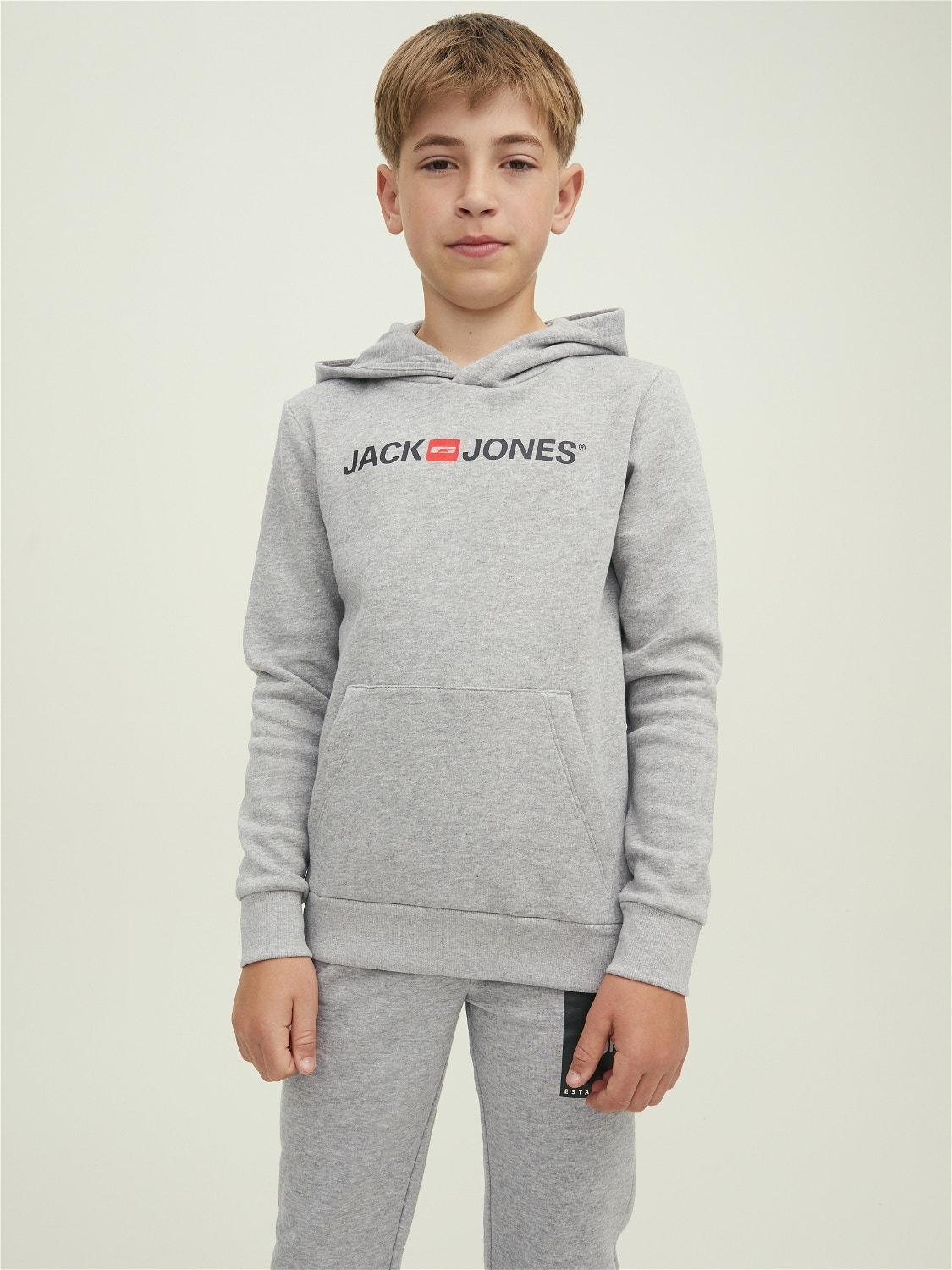 Jack & Jones Logo Hoodie For boys -Light Grey Melange - 12212186
