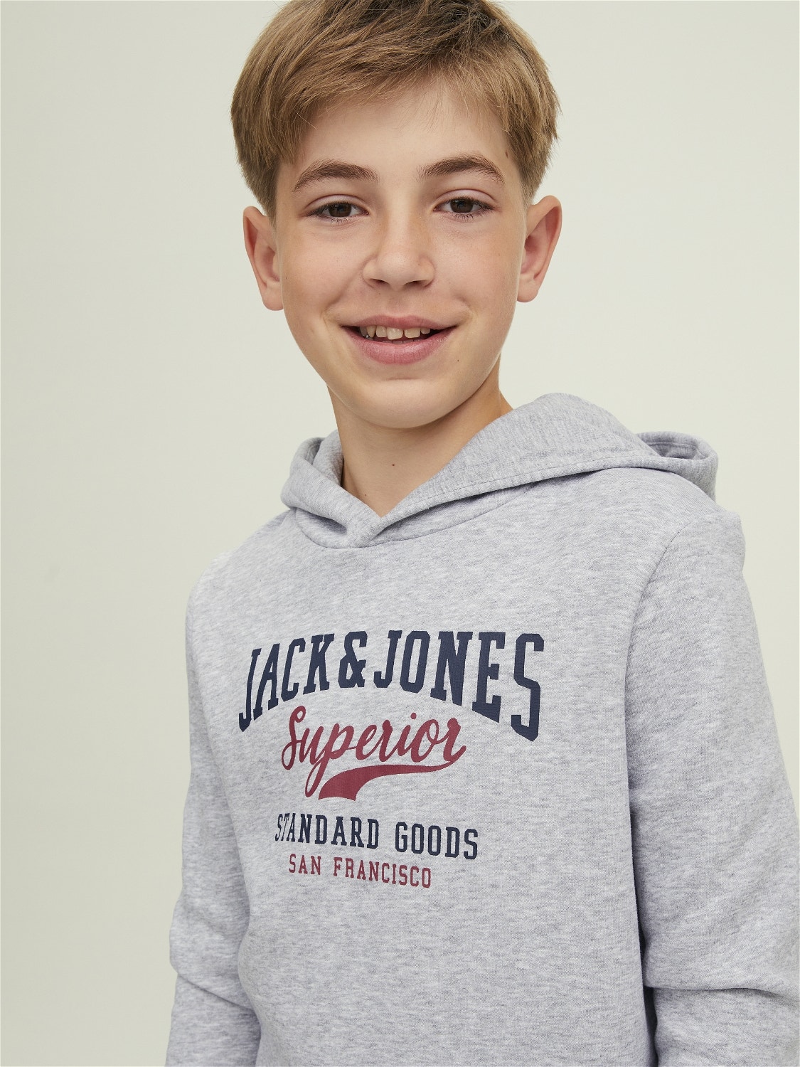 Jack & Jones Logo Hoodie For boys -Light Grey Melange - 12212287